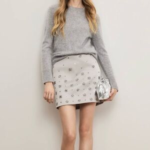 NWT Veronica Beard Olenna Embellished Mini Skirt - Grey Sateen